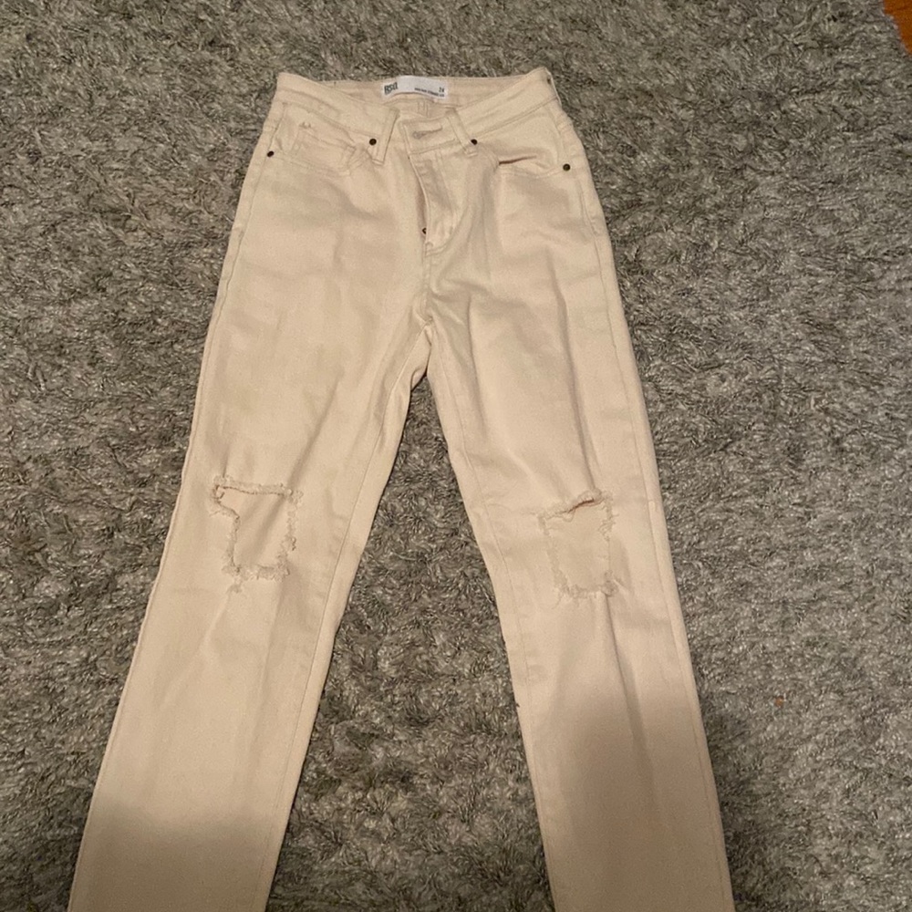 RSQ high rise straight leg cream jeans